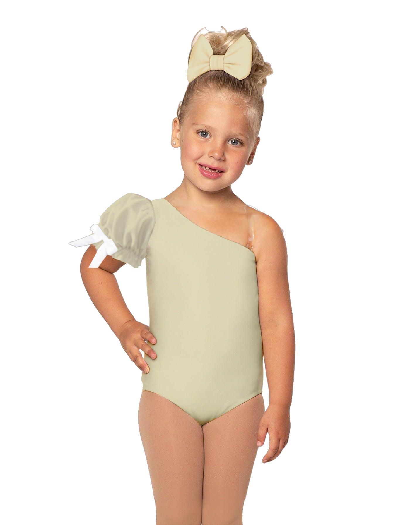 Solid Lycra One Shoulder Puff Sleeve Leotard
