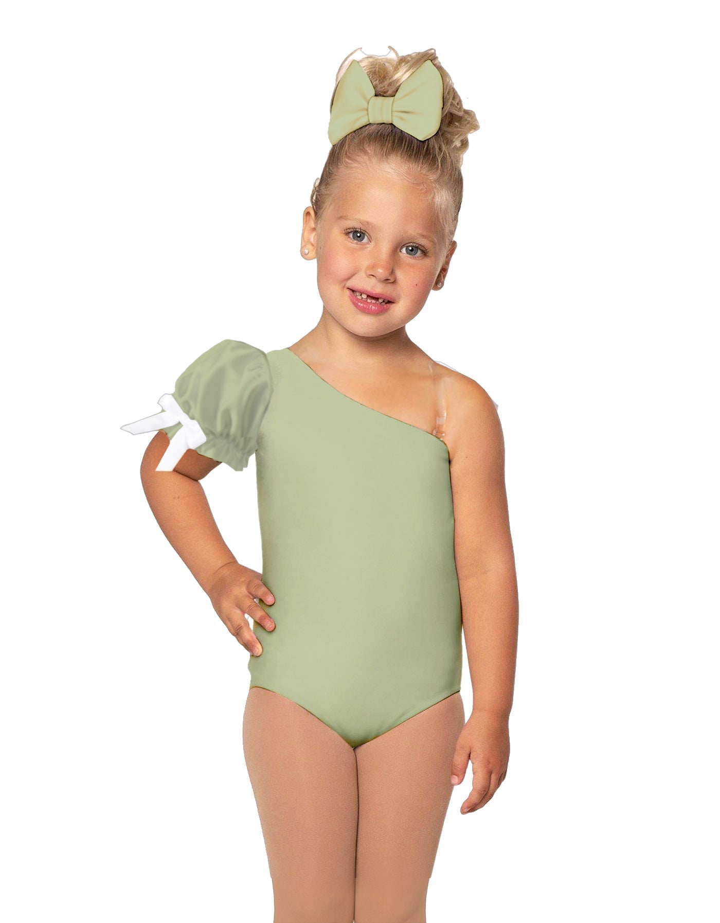 Solid Lycra One Shoulder Puff Sleeve Leotard