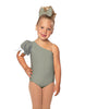 Solid Lycra One Shoulder Puff Sleeve Leotard