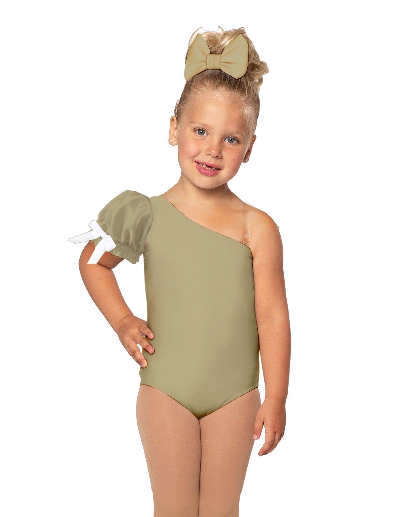 Solid Lycra One Shoulder Puff Sleeve Leotard