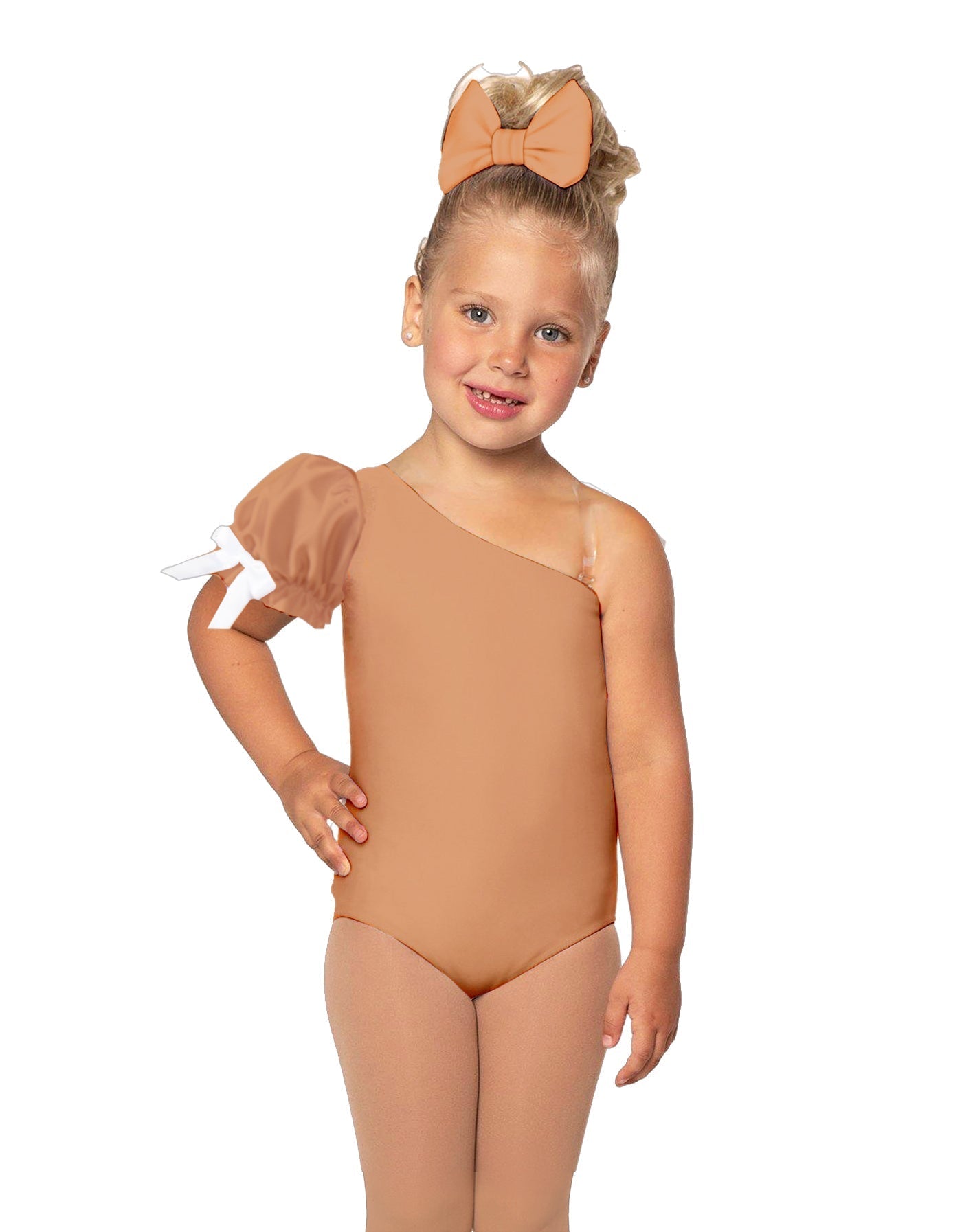 Solid Lycra One Shoulder Puff Sleeve Leotard