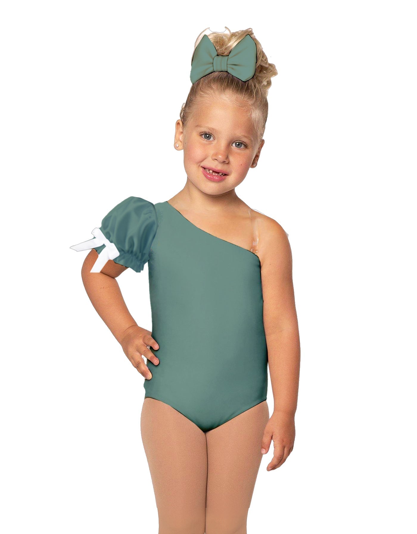 Solid Lycra One Shoulder Puff Sleeve Leotard