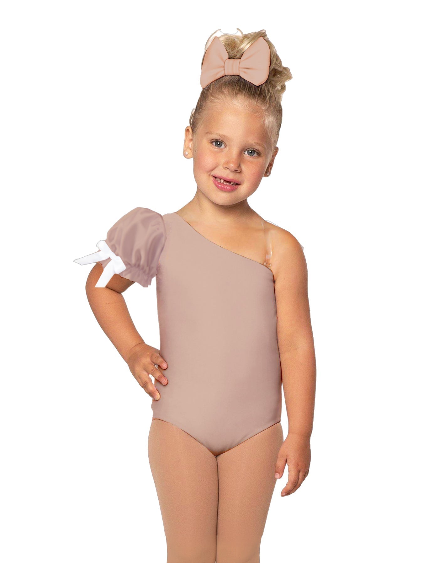 Solid Lycra One Shoulder Puff Sleeve Leotard