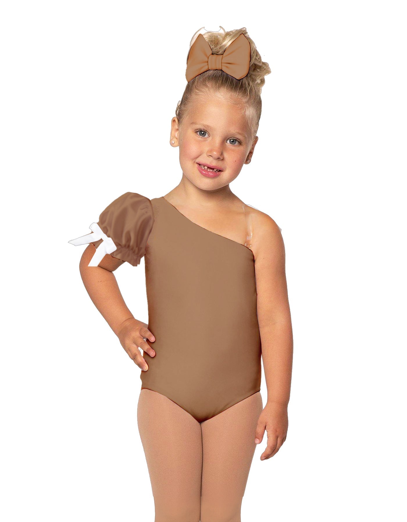 Solid Lycra One Shoulder Puff Sleeve Leotard