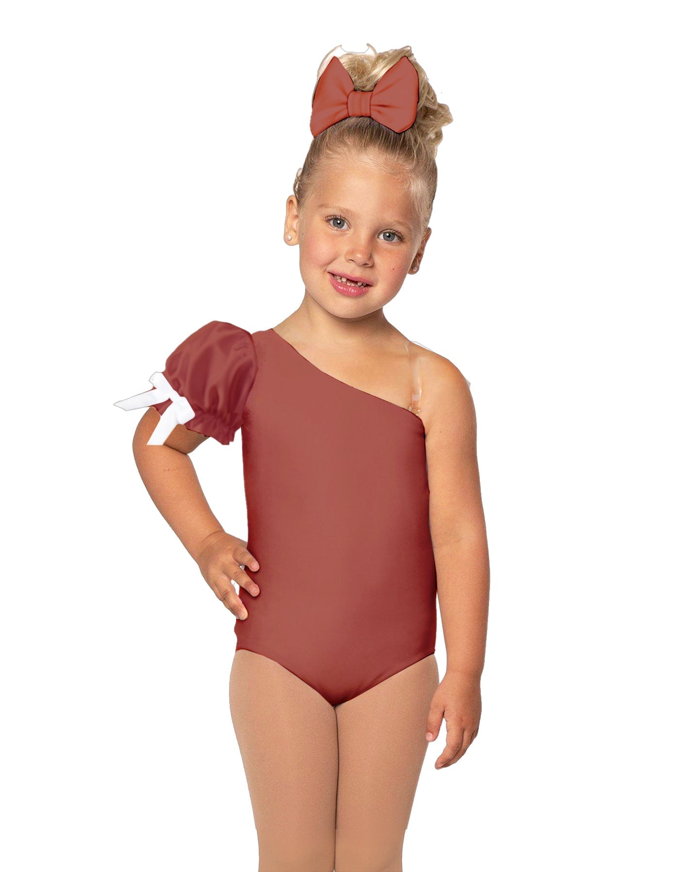 Solid Lycra One Shoulder Puff Sleeve Leotard
