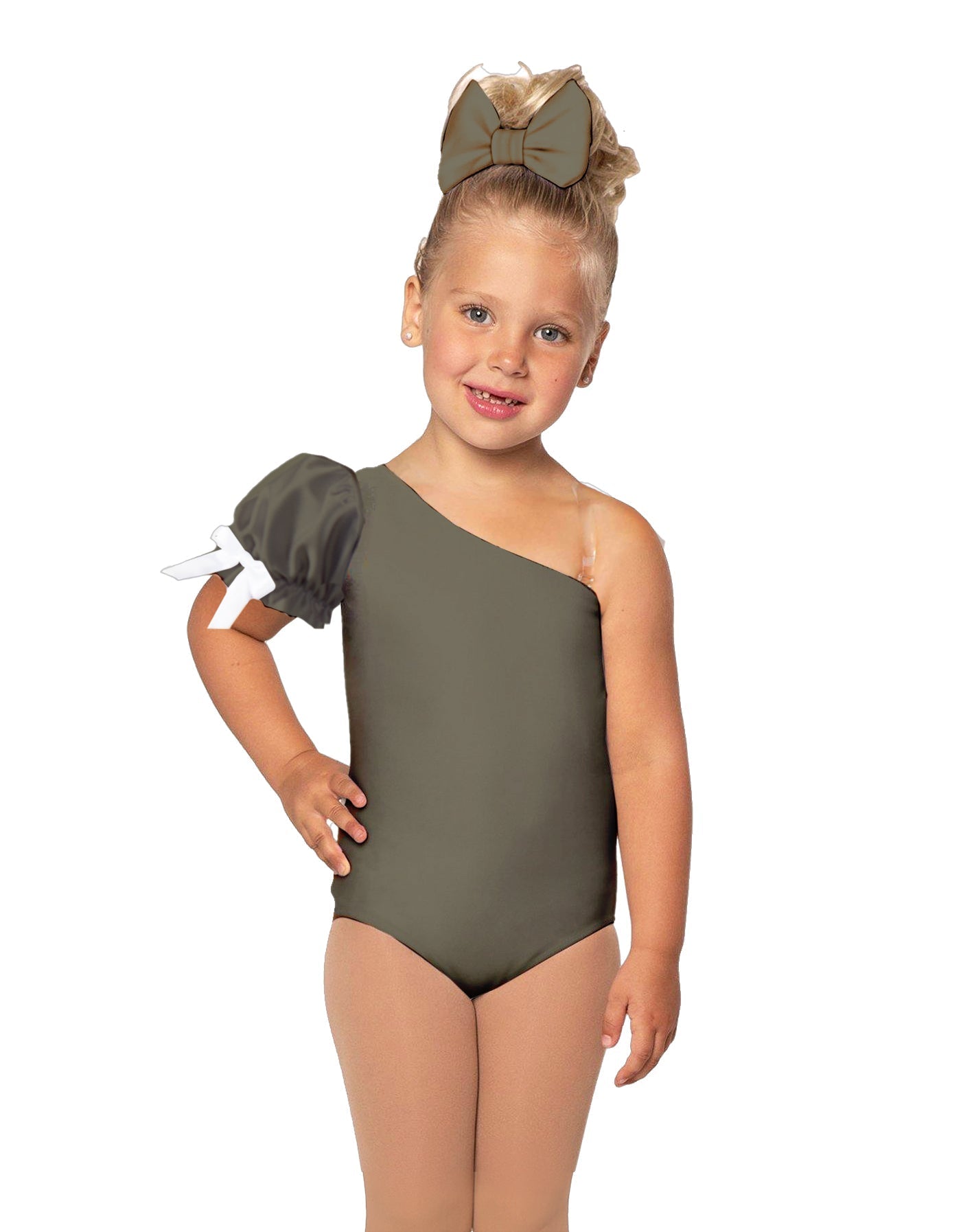 Solid Lycra One Shoulder Puff Sleeve Leotard