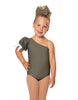 Solid Lycra One Shoulder Puff Sleeve Leotard