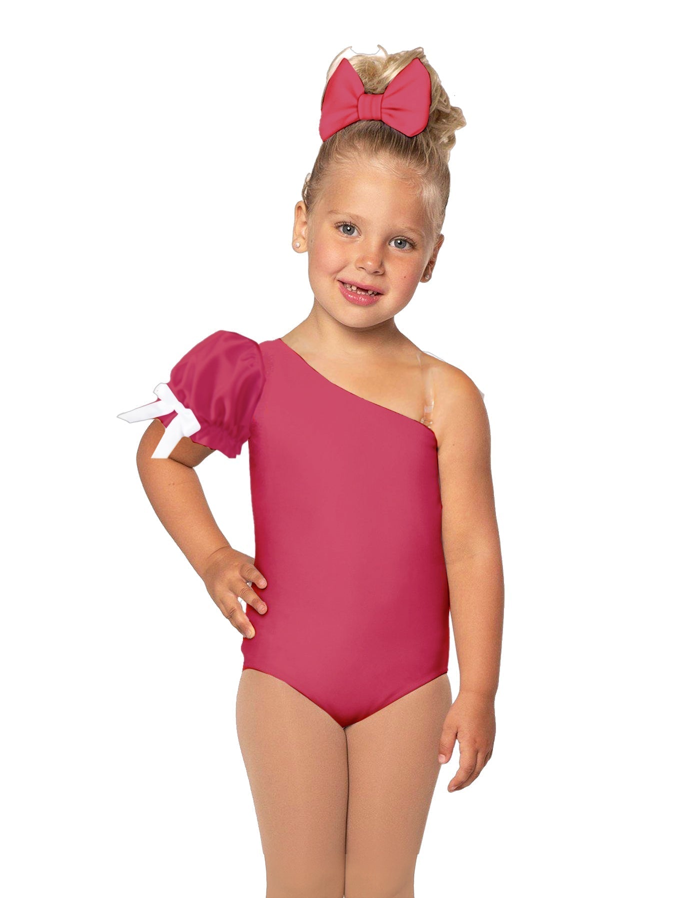 Solid Lycra One Shoulder Puff Sleeve Leotard