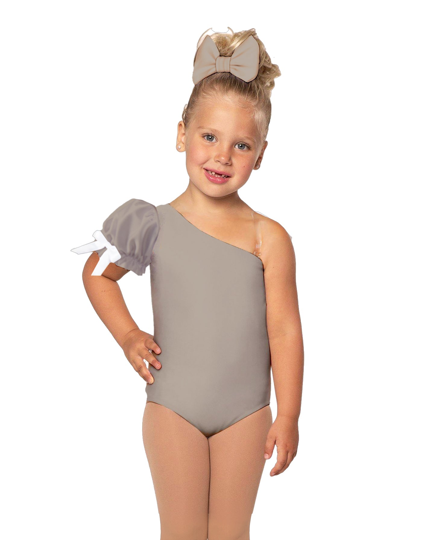 Solid Lycra One Shoulder Puff Sleeve Leotard