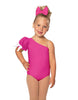 Solid Lycra One Shoulder Puff Sleeve Leotard