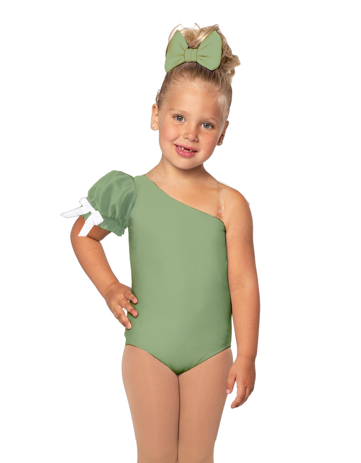 Solid Lycra One Shoulder Puff Sleeve Leotard