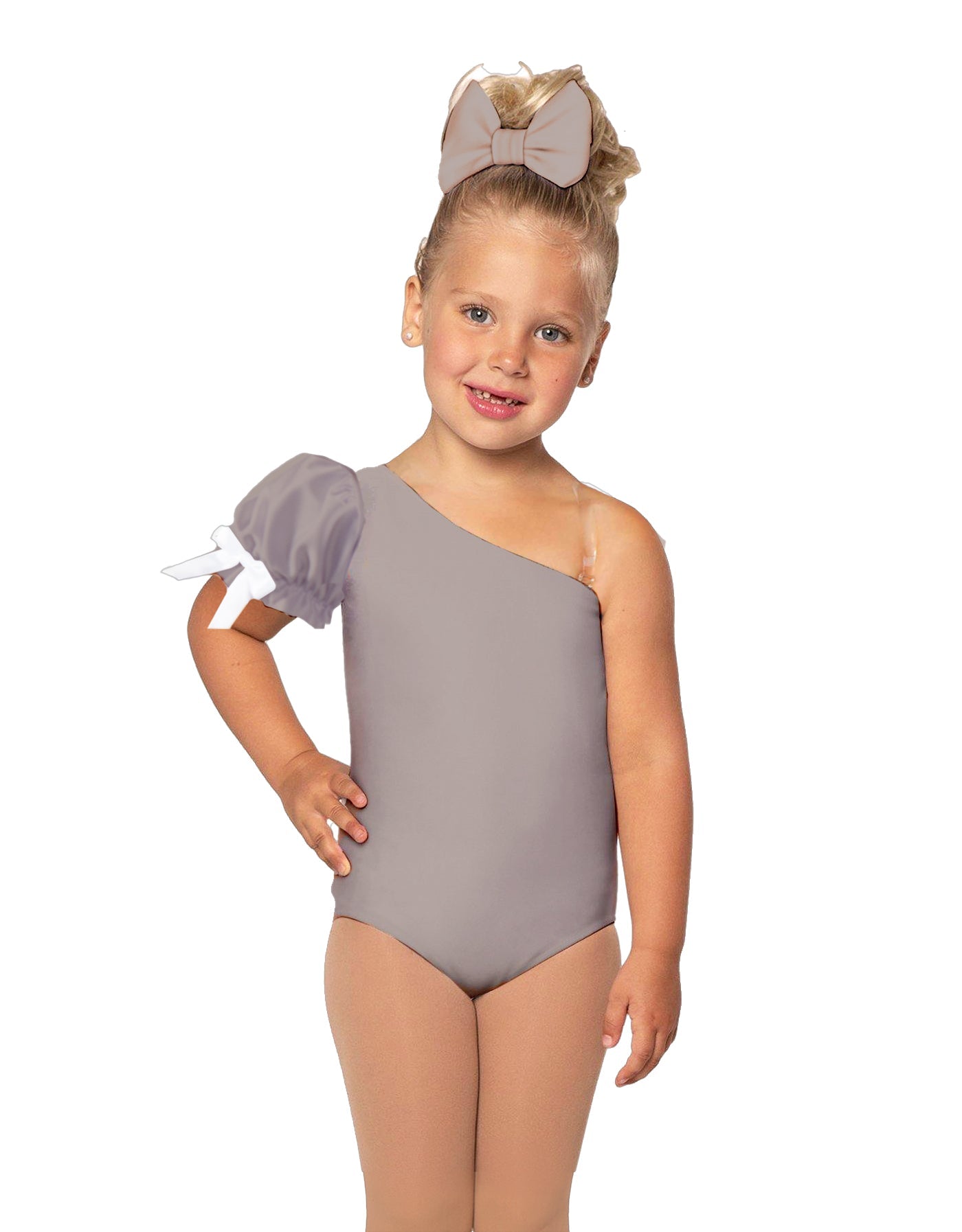 Solid Lycra One Shoulder Puff Sleeve Leotard