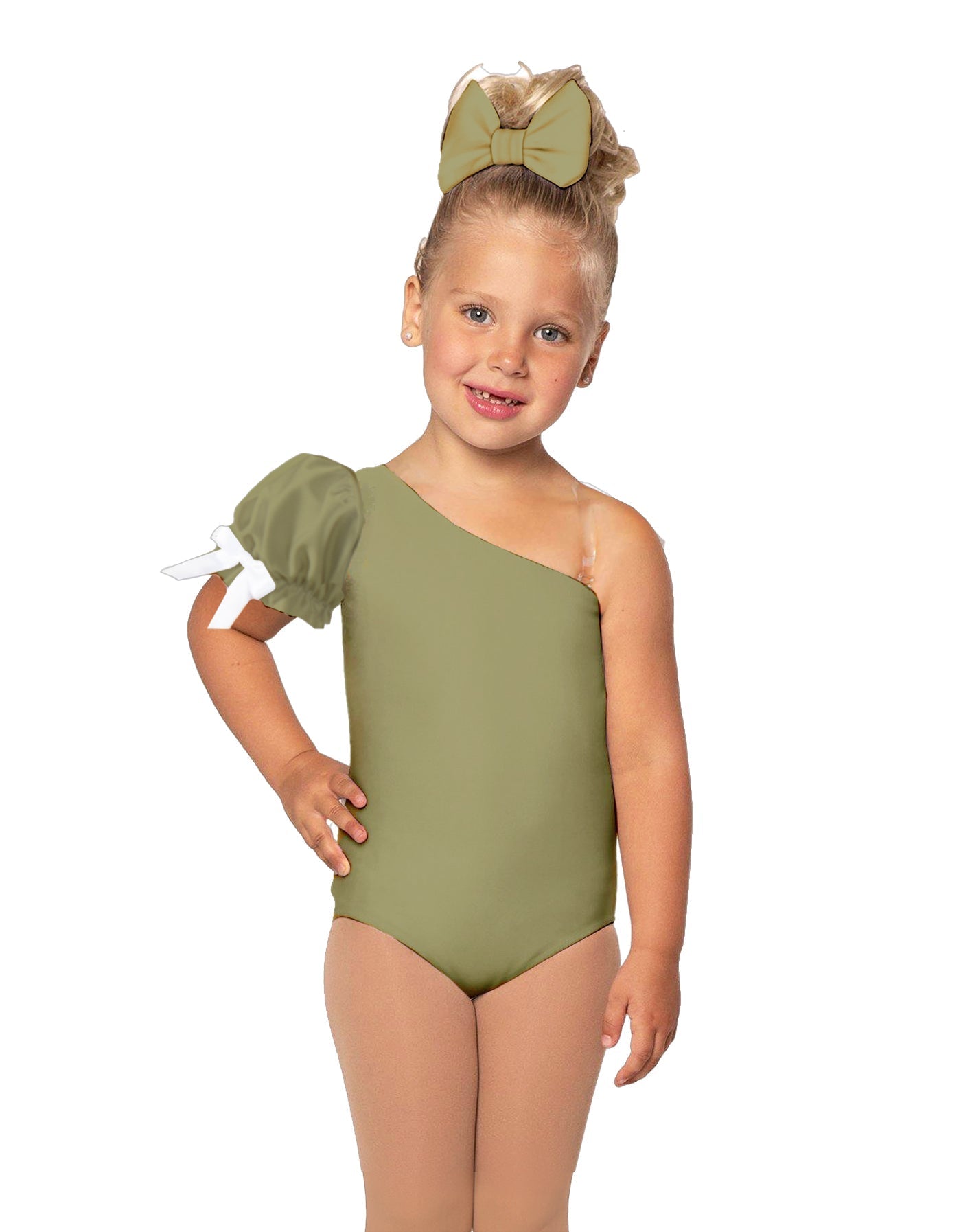 Solid Lycra One Shoulder Puff Sleeve Leotard