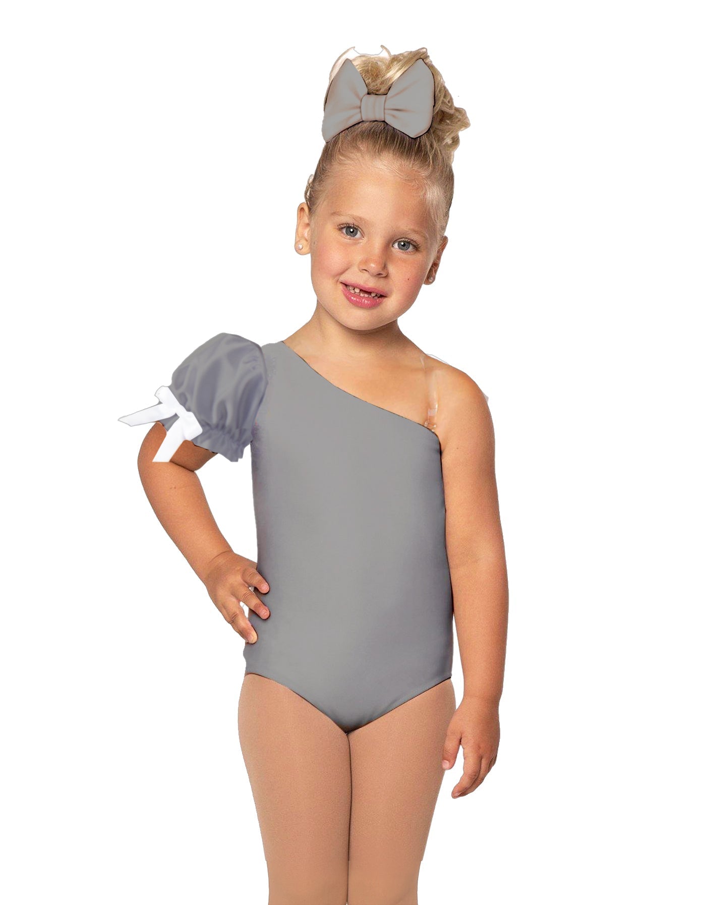 Solid Lycra One Shoulder Puff Sleeve Leotard