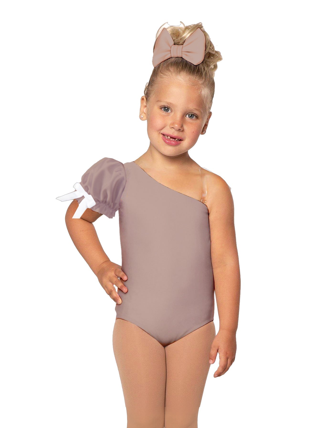 Solid Lycra One Shoulder Puff Sleeve Leotard