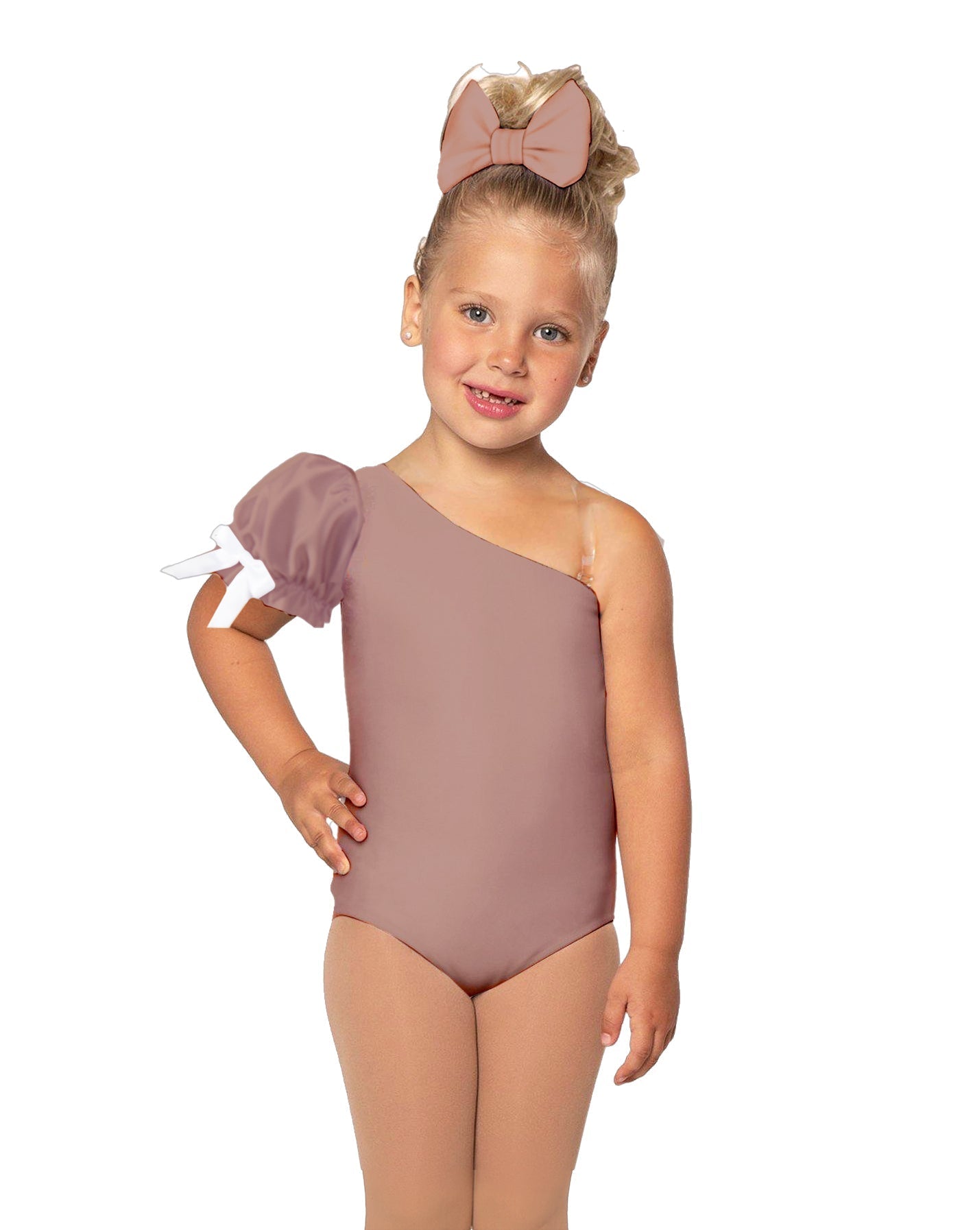 Solid Lycra One Shoulder Puff Sleeve Leotard