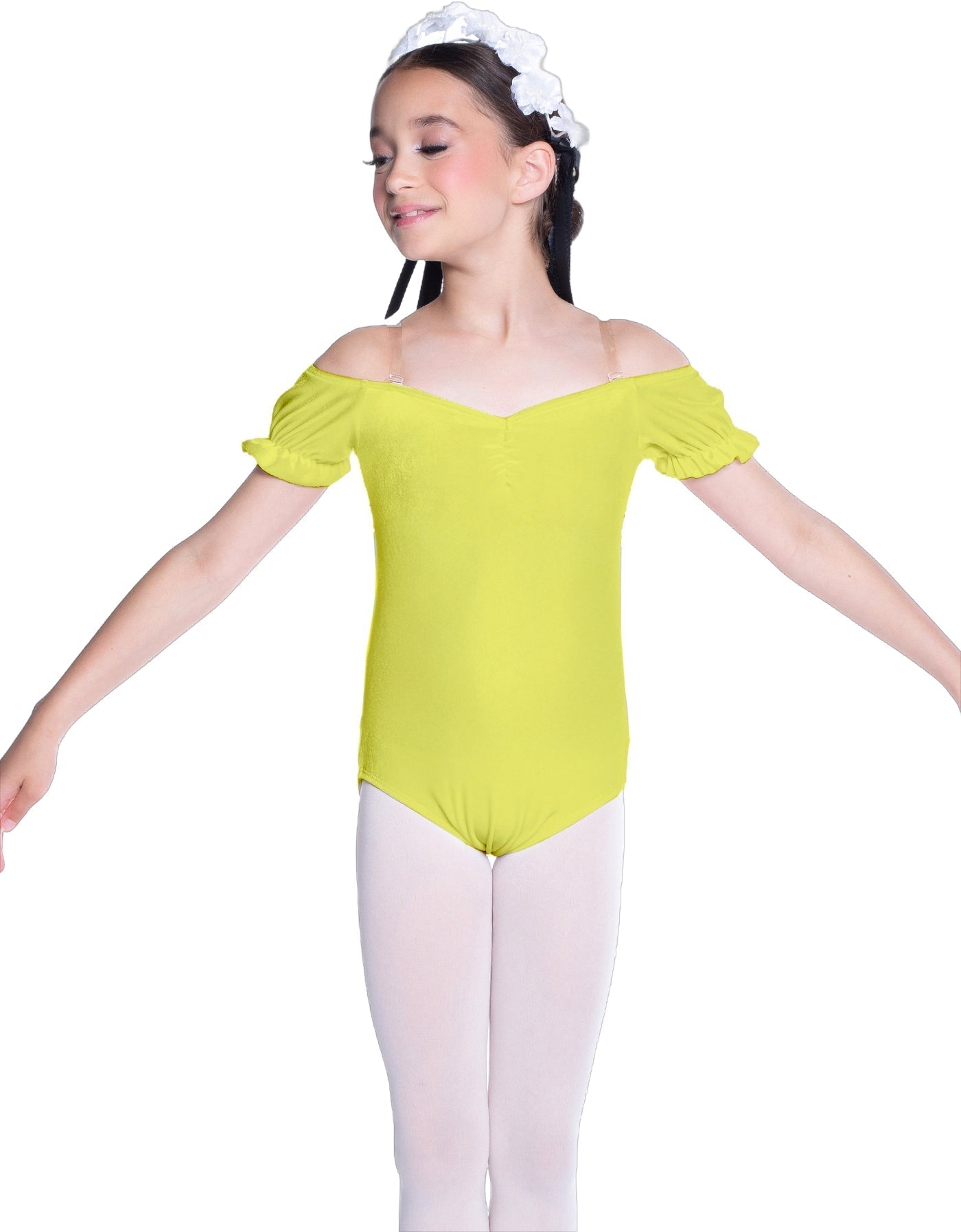 Solid Lycra Puff Sleeve Off the Shoulder Peasant Leotard