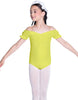 Solid Lycra Puff Sleeve Off the Shoulder Peasant Leotard