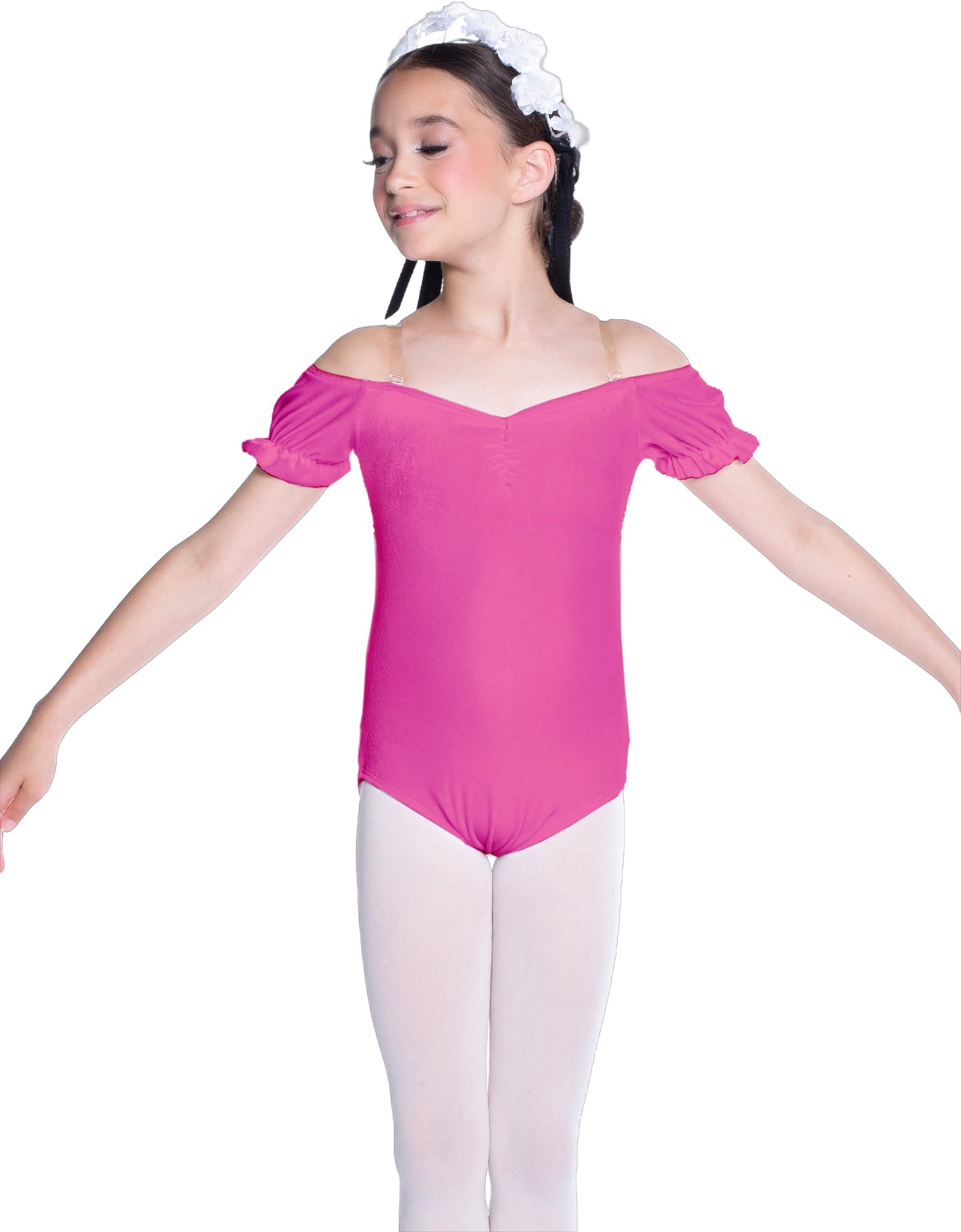Solid Lycra Puff Sleeve Off the Shoulder Peasant Leotard