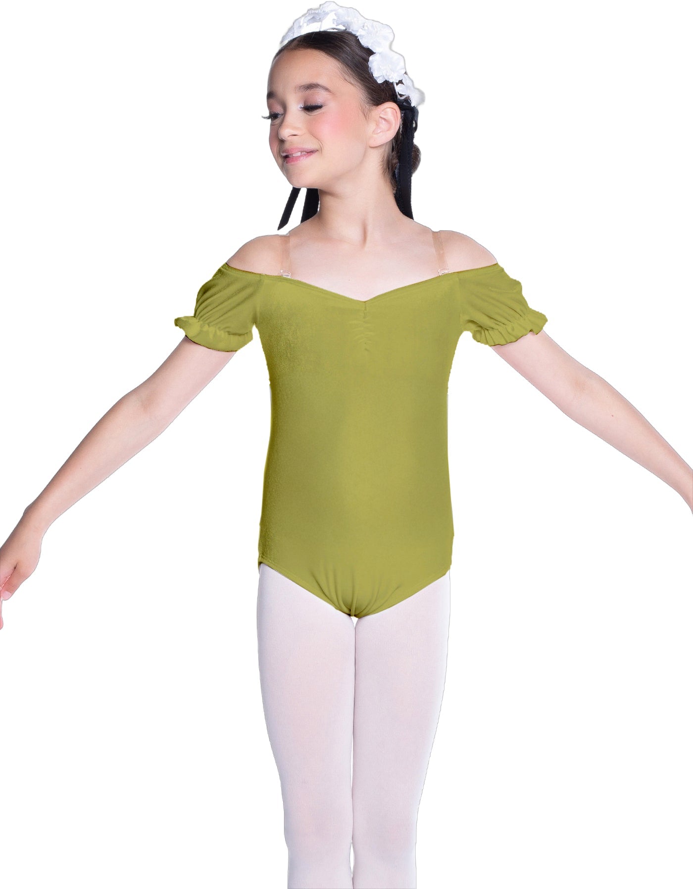 Solid Lycra Puff Sleeve Off the Shoulder Peasant Leotard