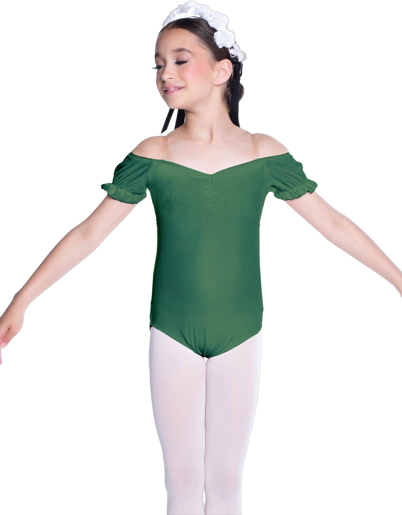 Solid Lycra Puff Sleeve Off the Shoulder Peasant Leotard
