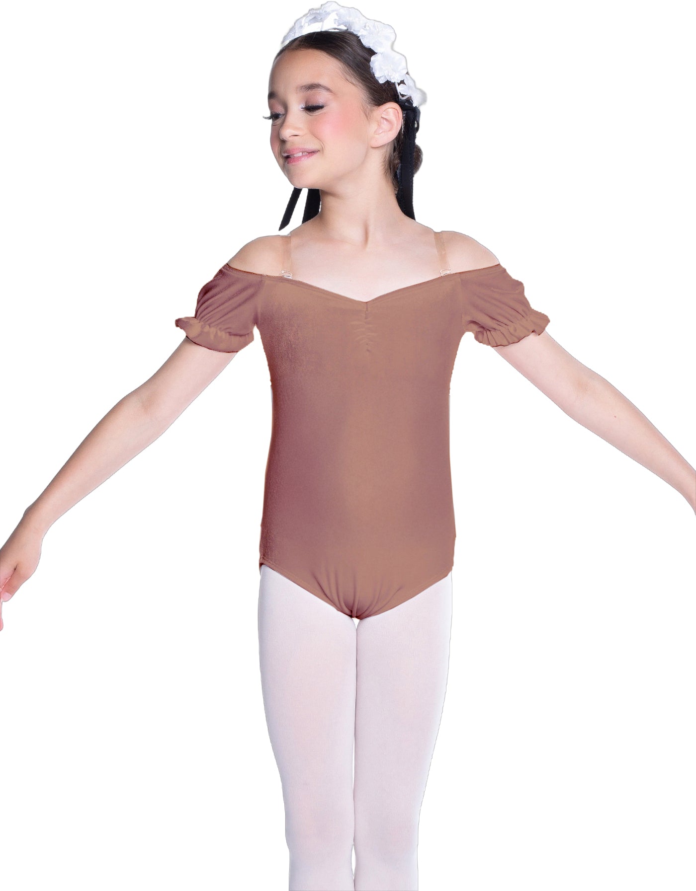 Solid Lycra Puff Sleeve Off the Shoulder Peasant Leotard