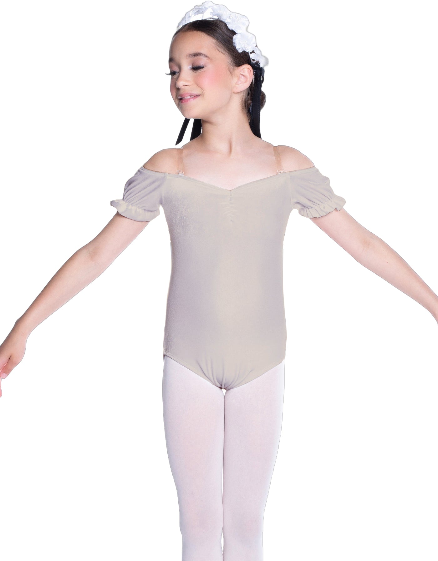 Solid Lycra Puff Sleeve Off the Shoulder Peasant Leotard