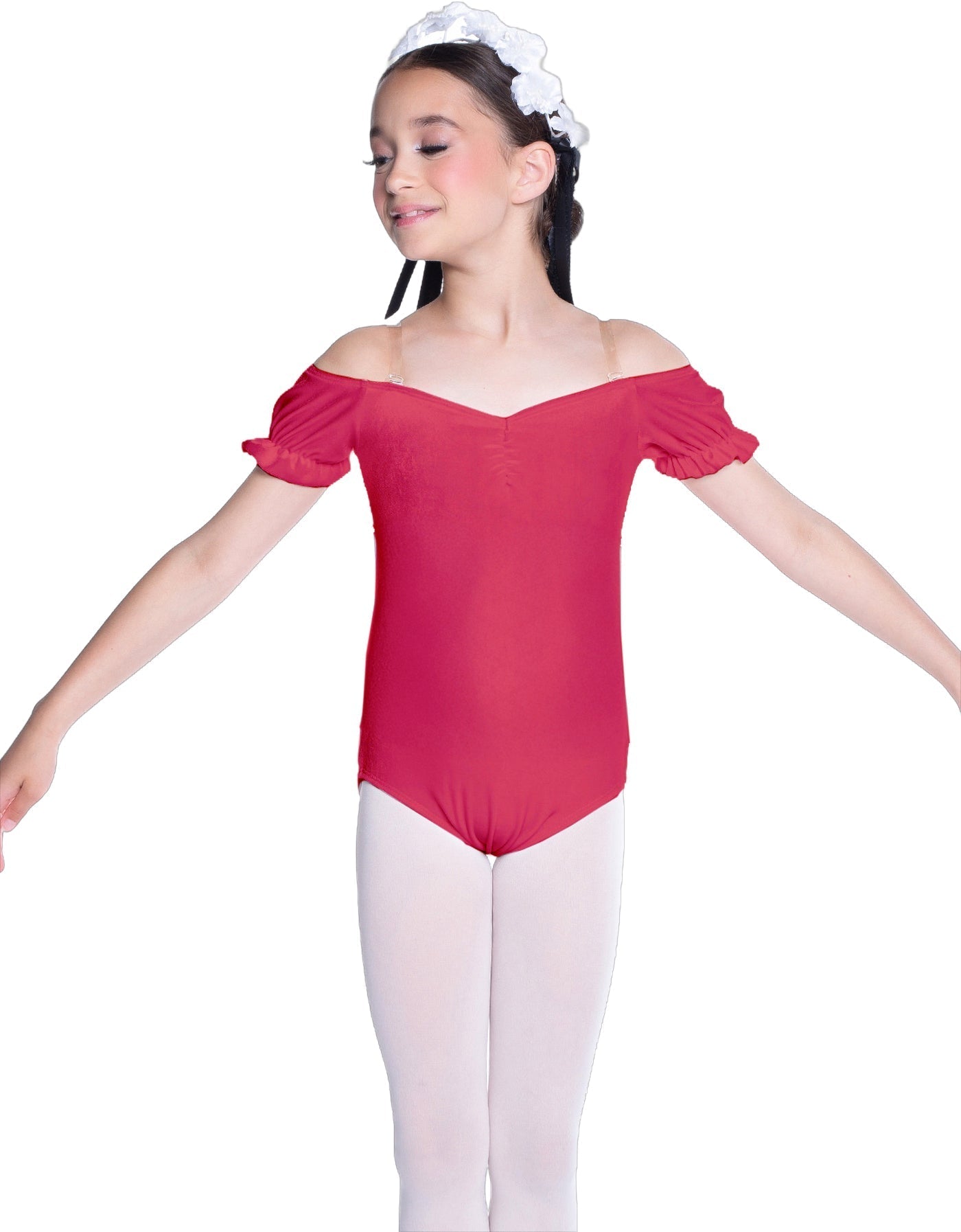 Solid Lycra Puff Sleeve Off the Shoulder Peasant Leotard
