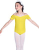 Solid Lycra Puff Sleeve Off the Shoulder Peasant Leotard