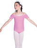 Solid Lycra Puff Sleeve Off the Shoulder Peasant Leotard