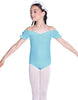 Solid Lycra Puff Sleeve Off the Shoulder Peasant Leotard
