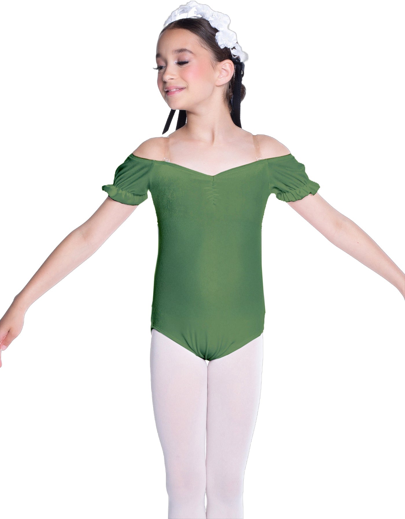 Solid Lycra Puff Sleeve Off the Shoulder Peasant Leotard