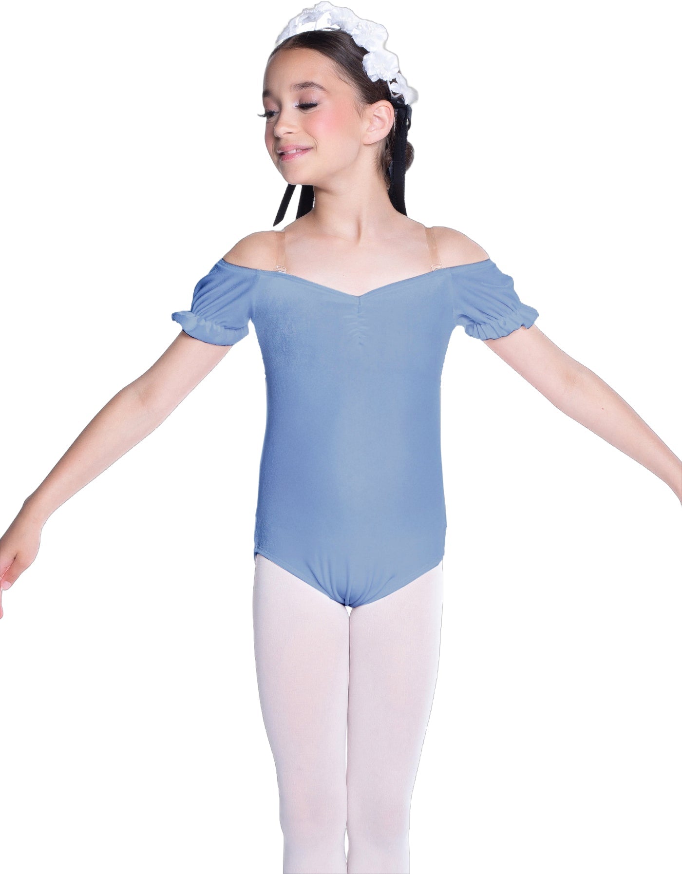 Solid Lycra Puff Sleeve Off the Shoulder Peasant Leotard