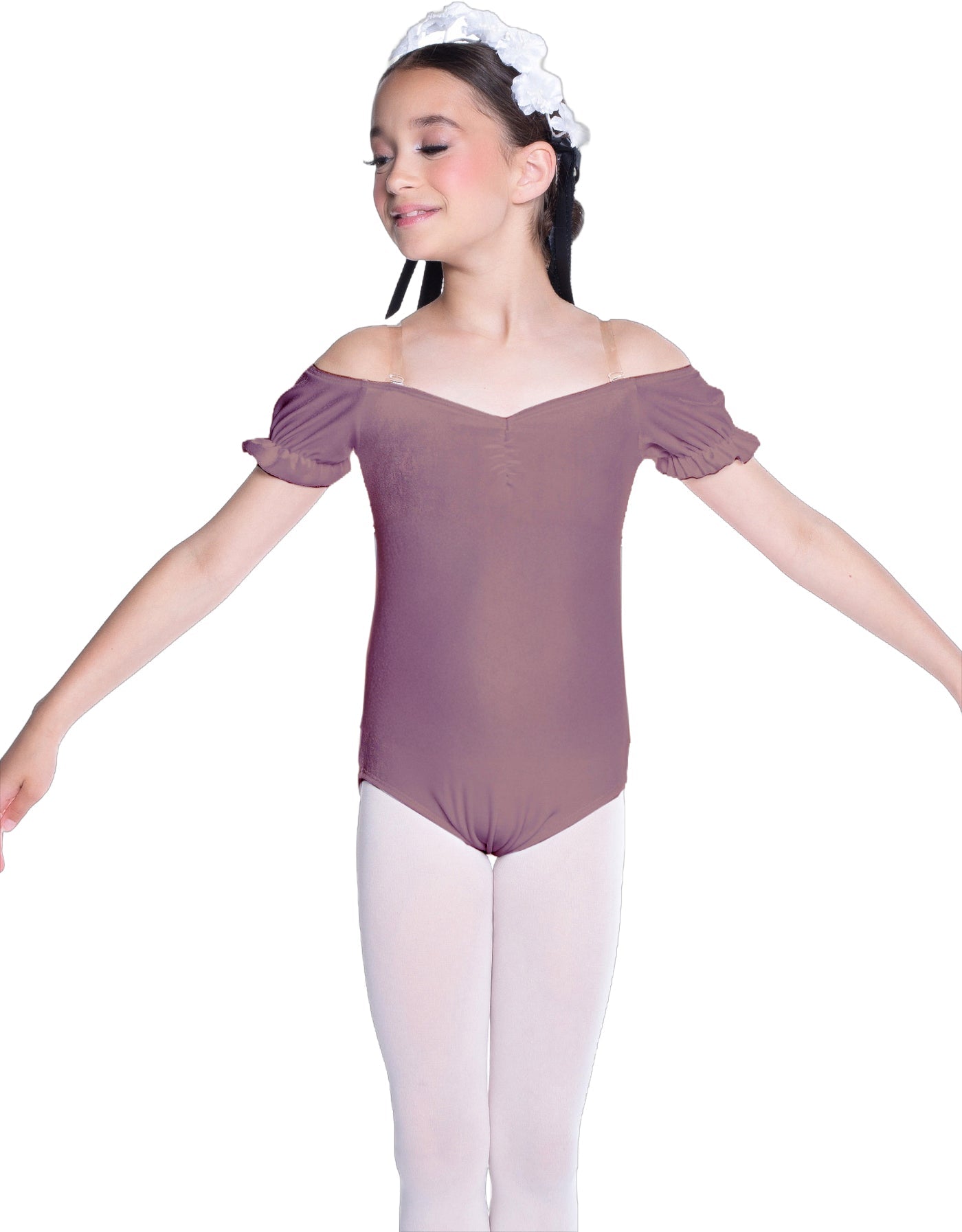 Solid Lycra Puff Sleeve Off the Shoulder Peasant Leotard