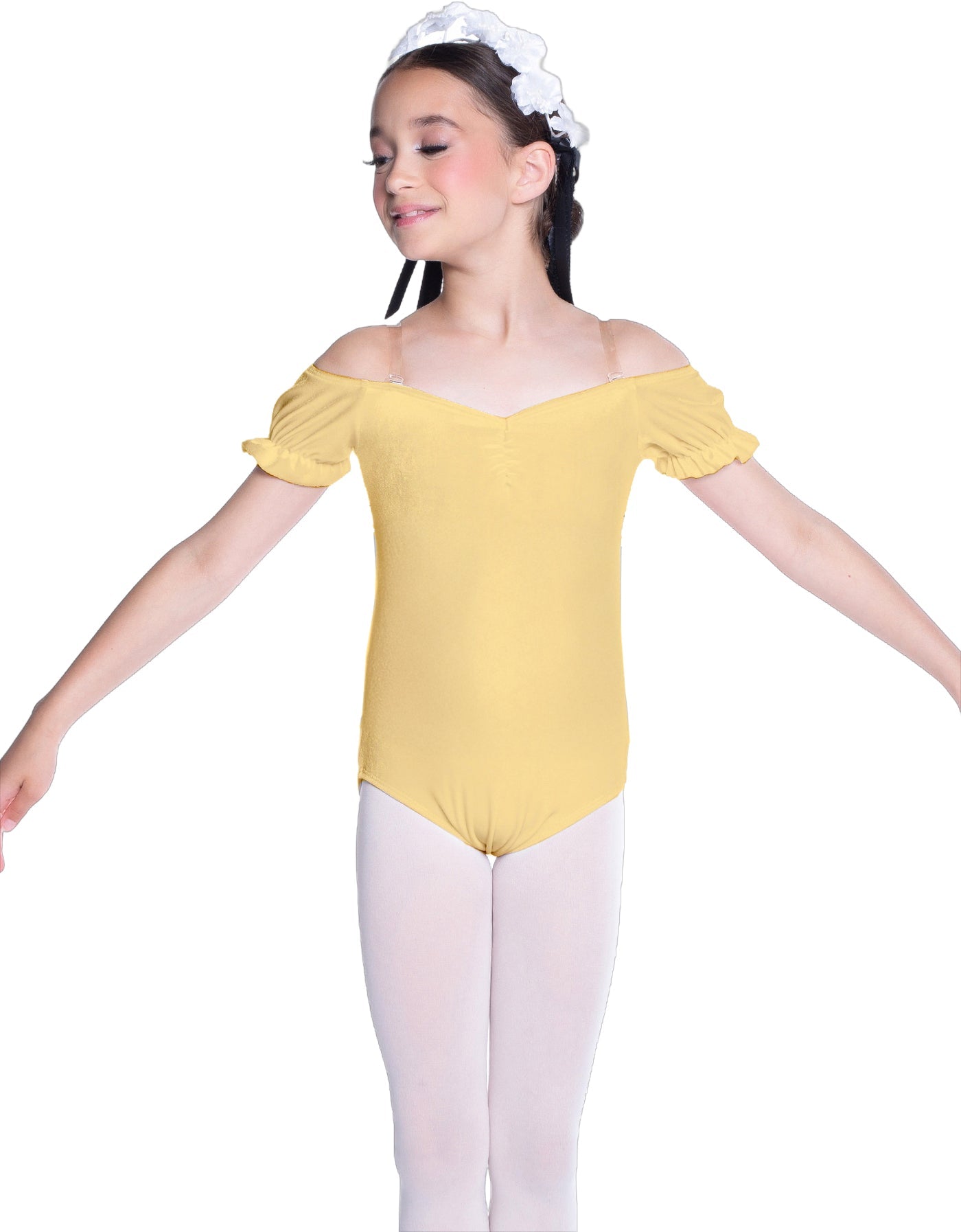 Solid Lycra Puff Sleeve Off the Shoulder Peasant Leotard