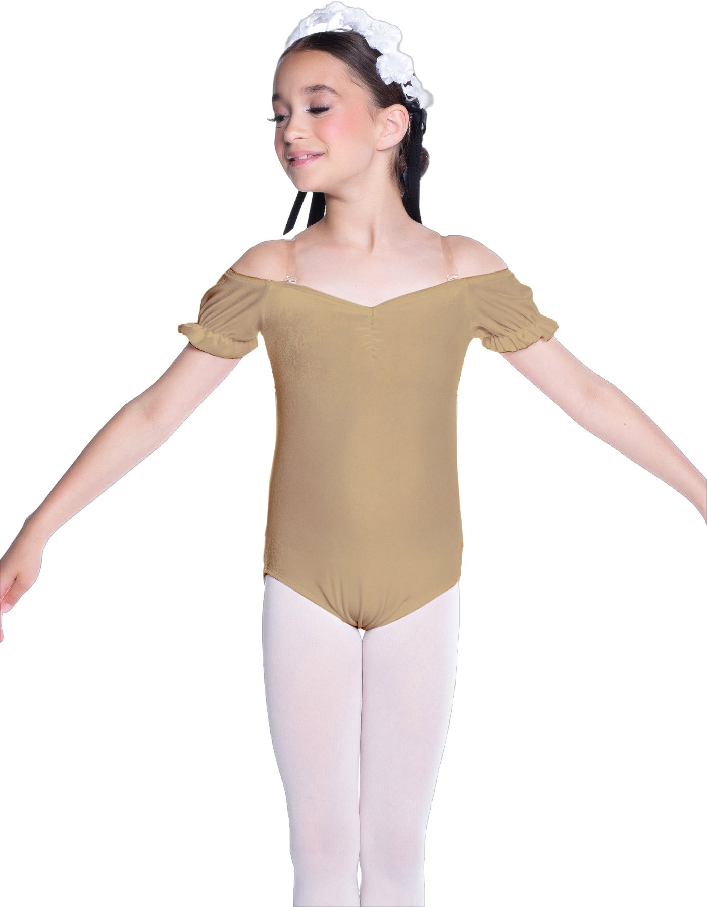 Solid Lycra Puff Sleeve Off the Shoulder Peasant Leotard