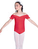 Solid Lycra Puff Sleeve Off the Shoulder Peasant Leotard
