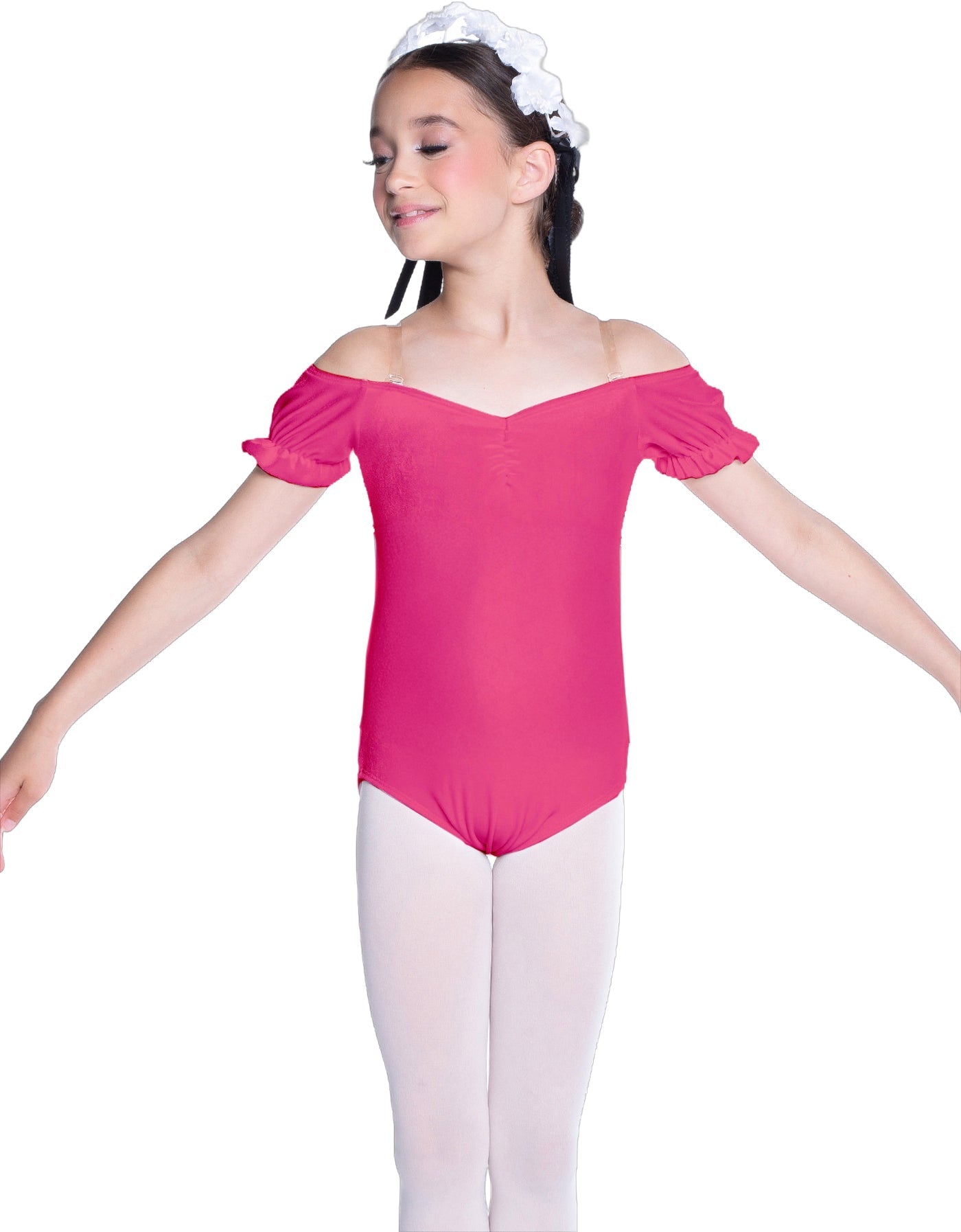 Solid Lycra Puff Sleeve Off the Shoulder Peasant Leotard