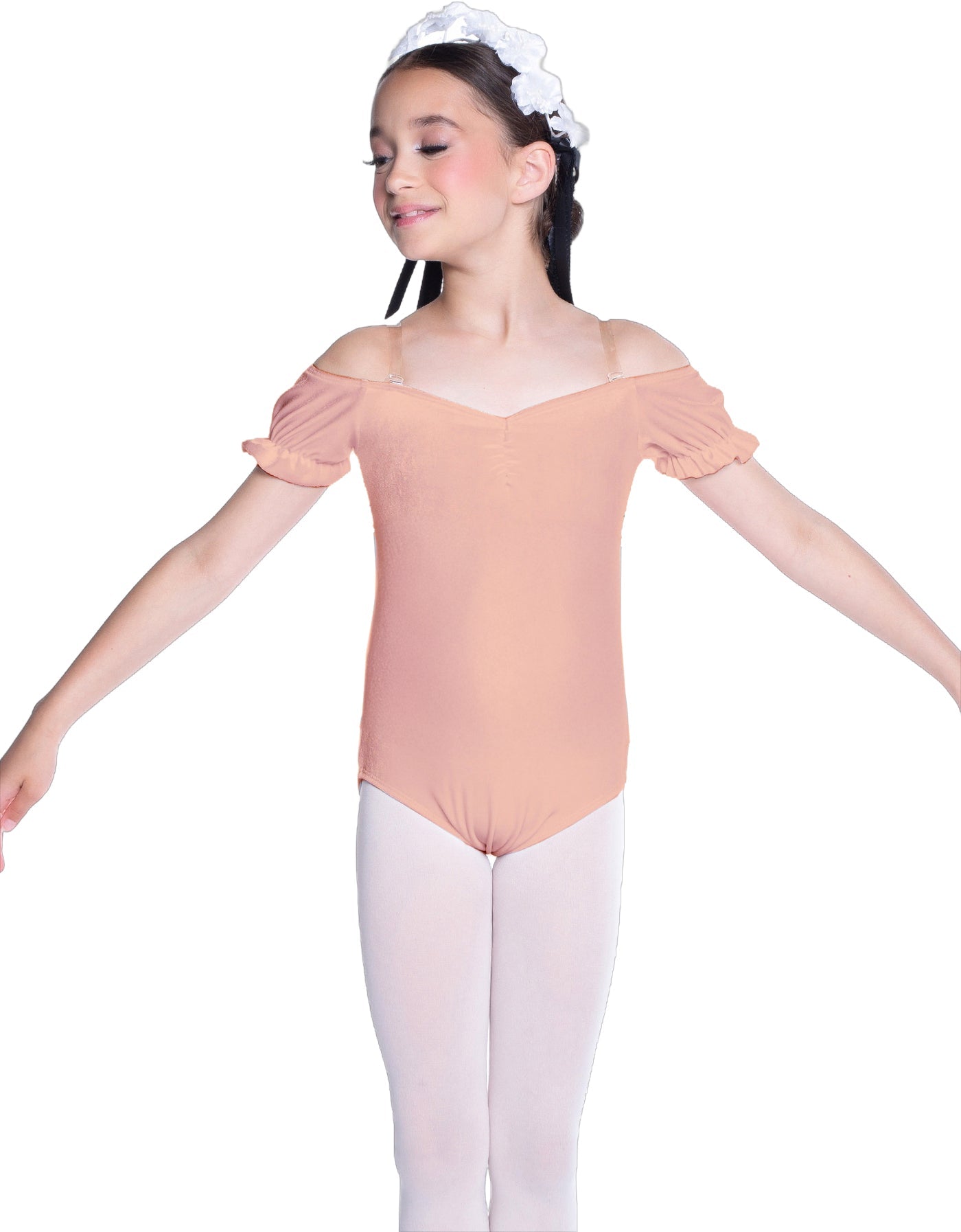Solid Lycra Puff Sleeve Off the Shoulder Peasant Leotard
