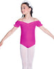 Solid Lycra Puff Sleeve Off the Shoulder Peasant Leotard