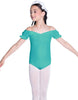 Solid Lycra Puff Sleeve Off the Shoulder Peasant Leotard