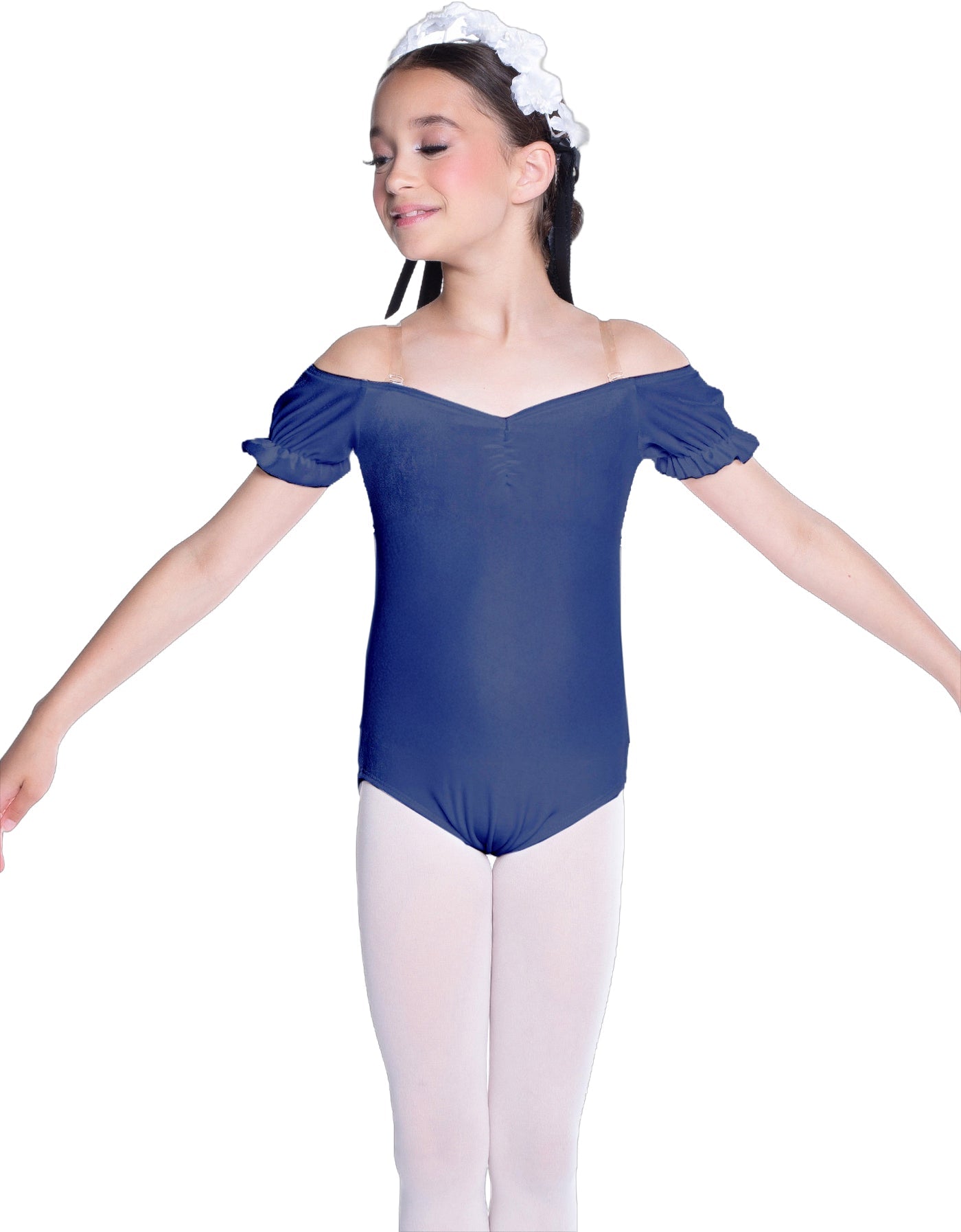 Solid Lycra Puff Sleeve Off the Shoulder Peasant Leotard