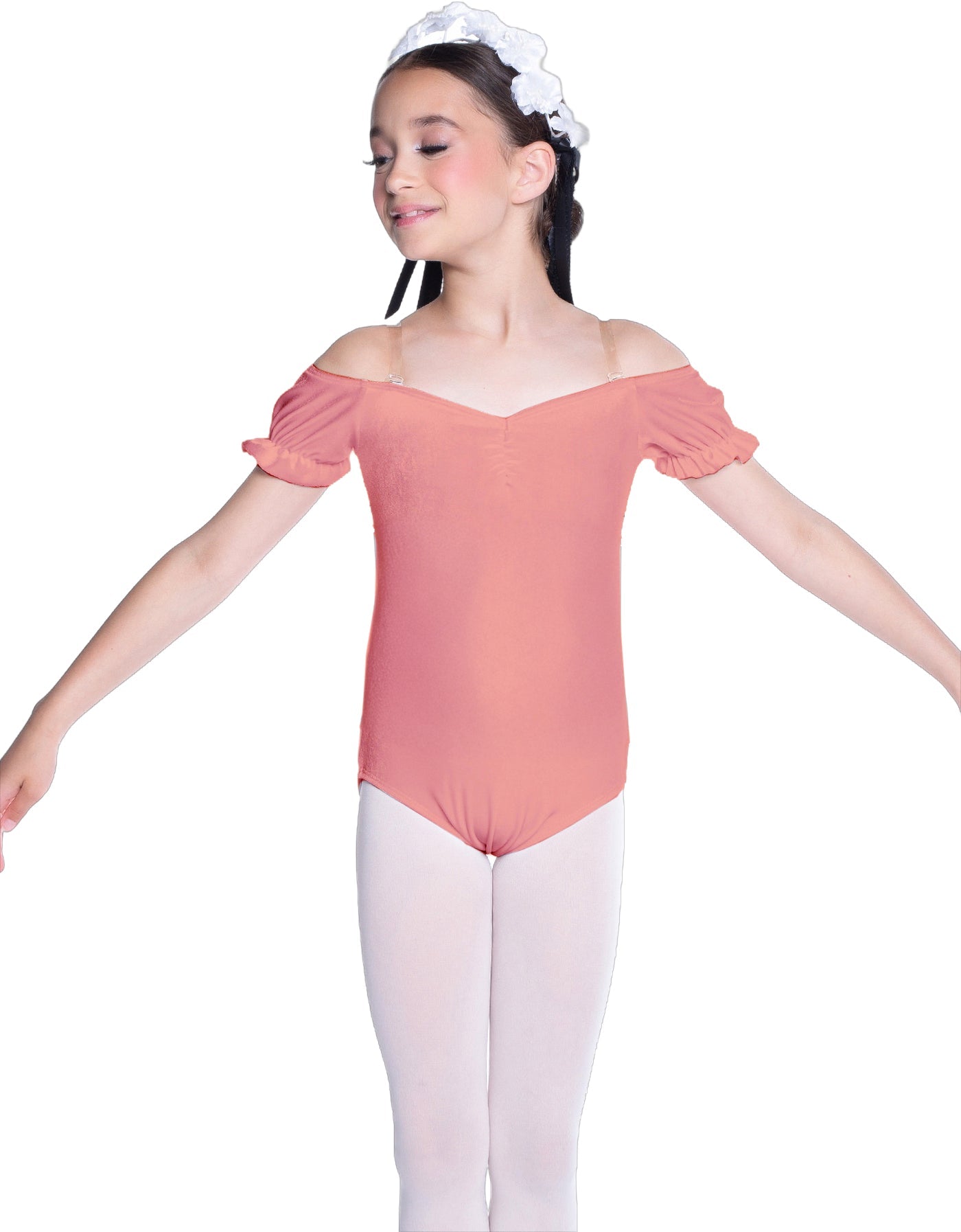 Solid Lycra Puff Sleeve Off the Shoulder Peasant Leotard