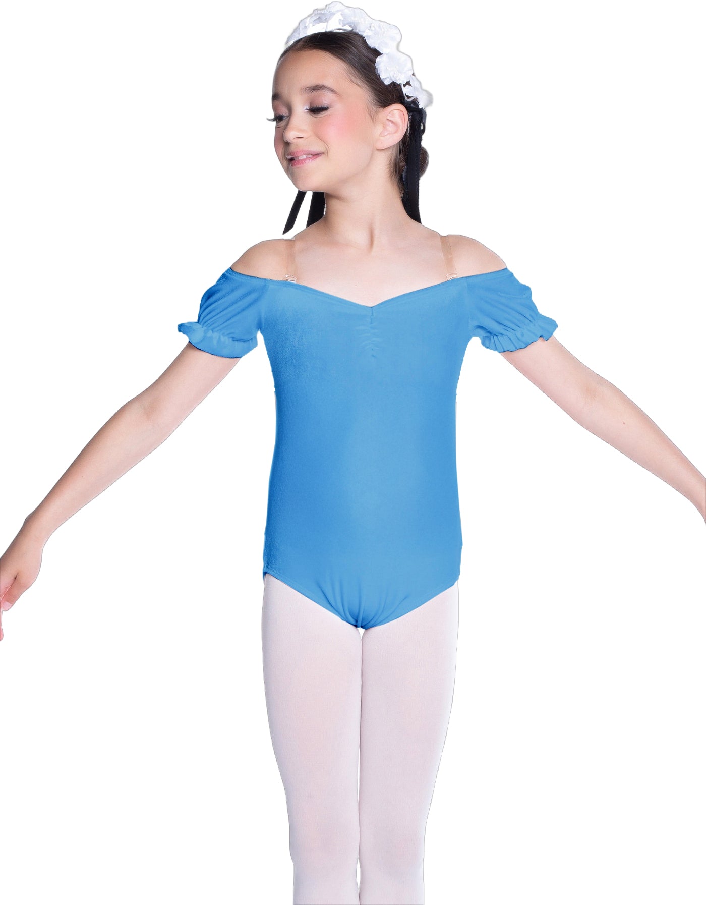Solid Lycra Puff Sleeve Off the Shoulder Peasant Leotard