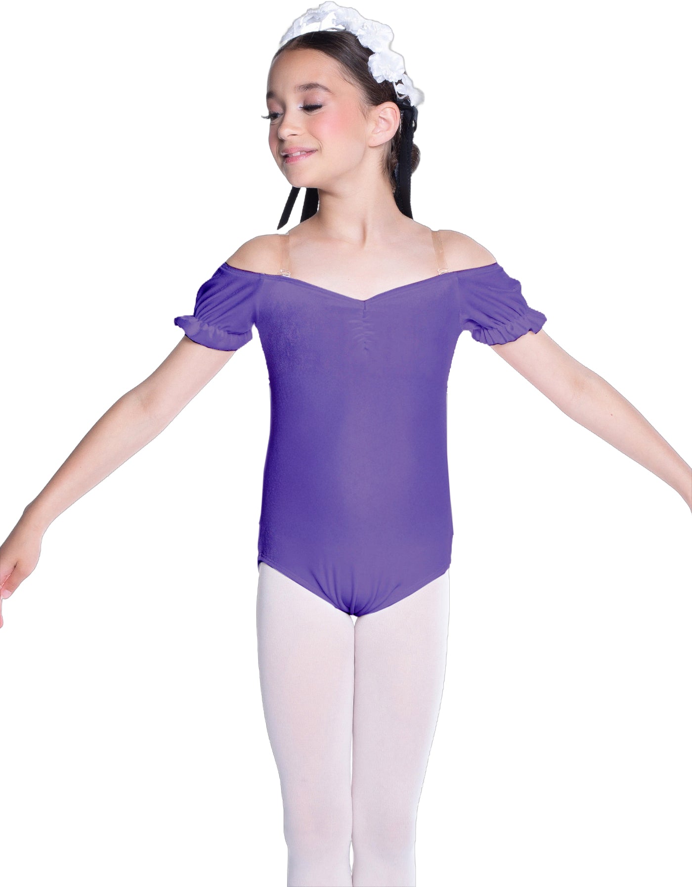 Solid Lycra Puff Sleeve Off the Shoulder Peasant Leotard