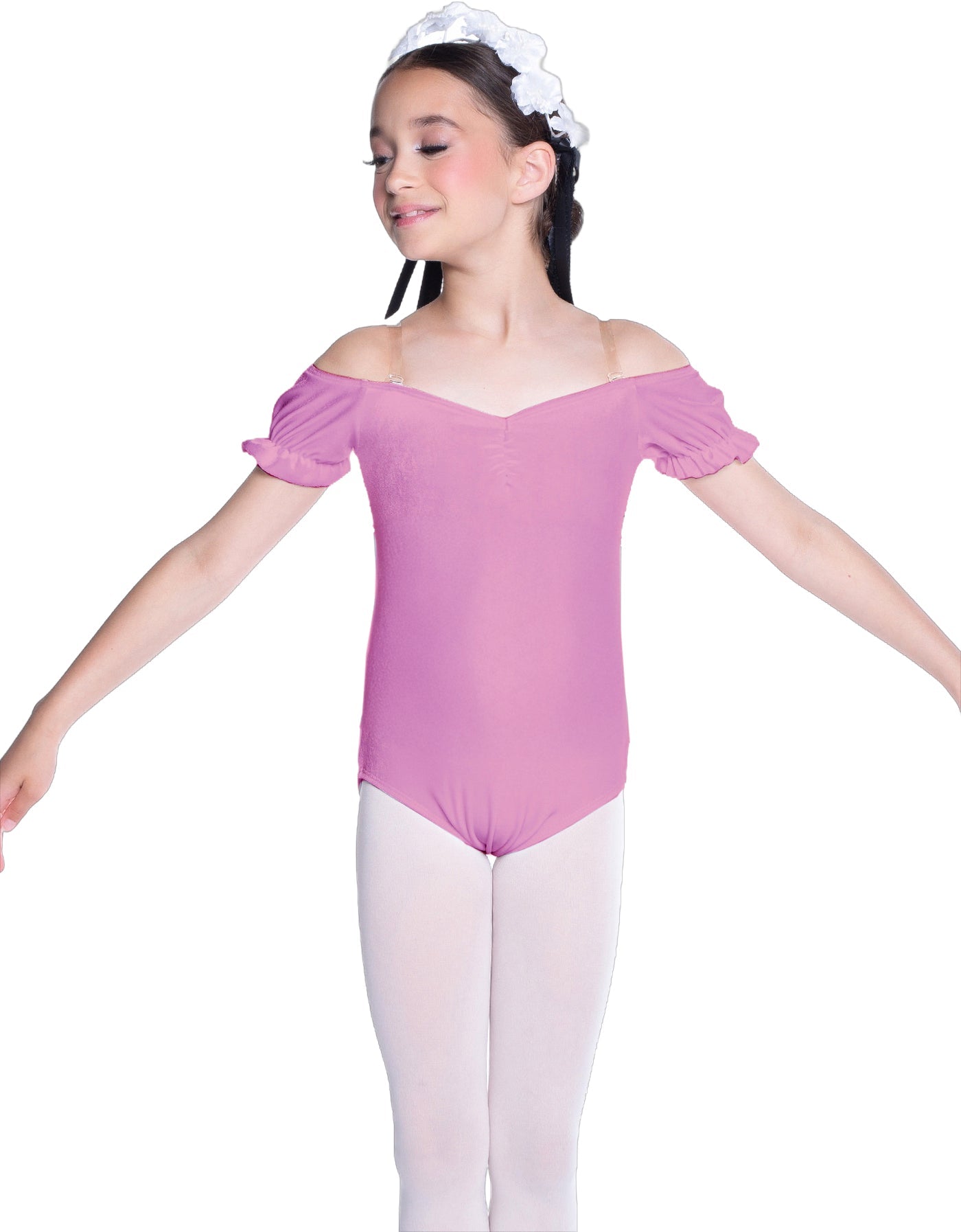 Solid Lycra Puff Sleeve Off the Shoulder Peasant Leotard