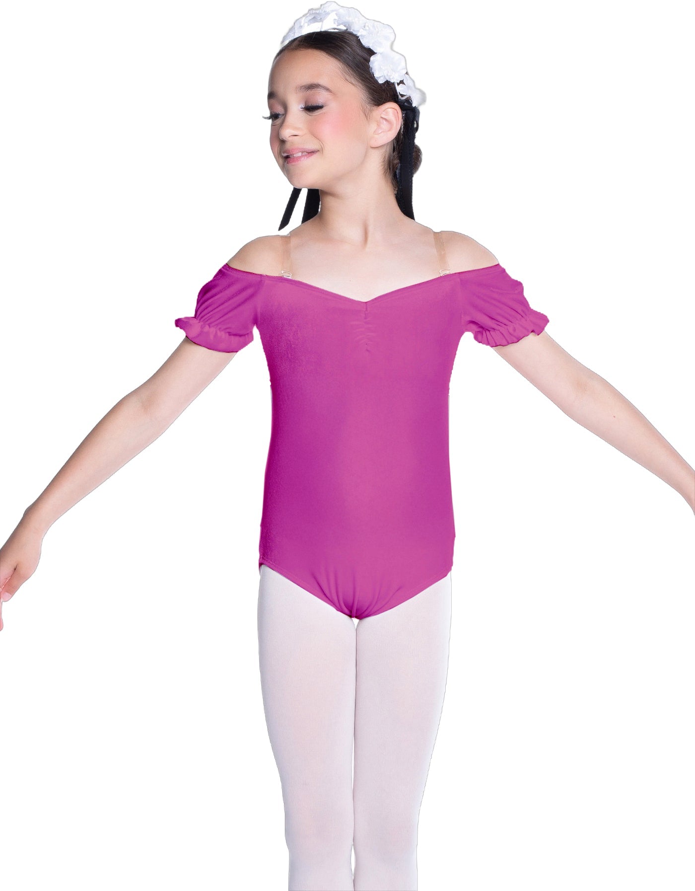 Solid Lycra Puff Sleeve Off the Shoulder Peasant Leotard