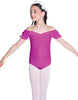 Solid Lycra Puff Sleeve Off the Shoulder Peasant Leotard