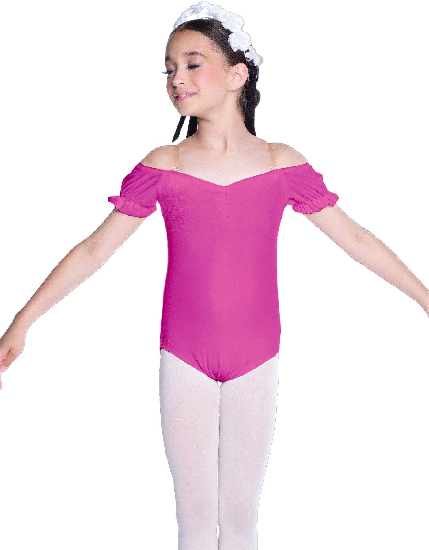 Solid Lycra Puff Sleeve Off the Shoulder Peasant Leotard
