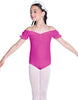 Solid Lycra Puff Sleeve Off the Shoulder Peasant Leotard